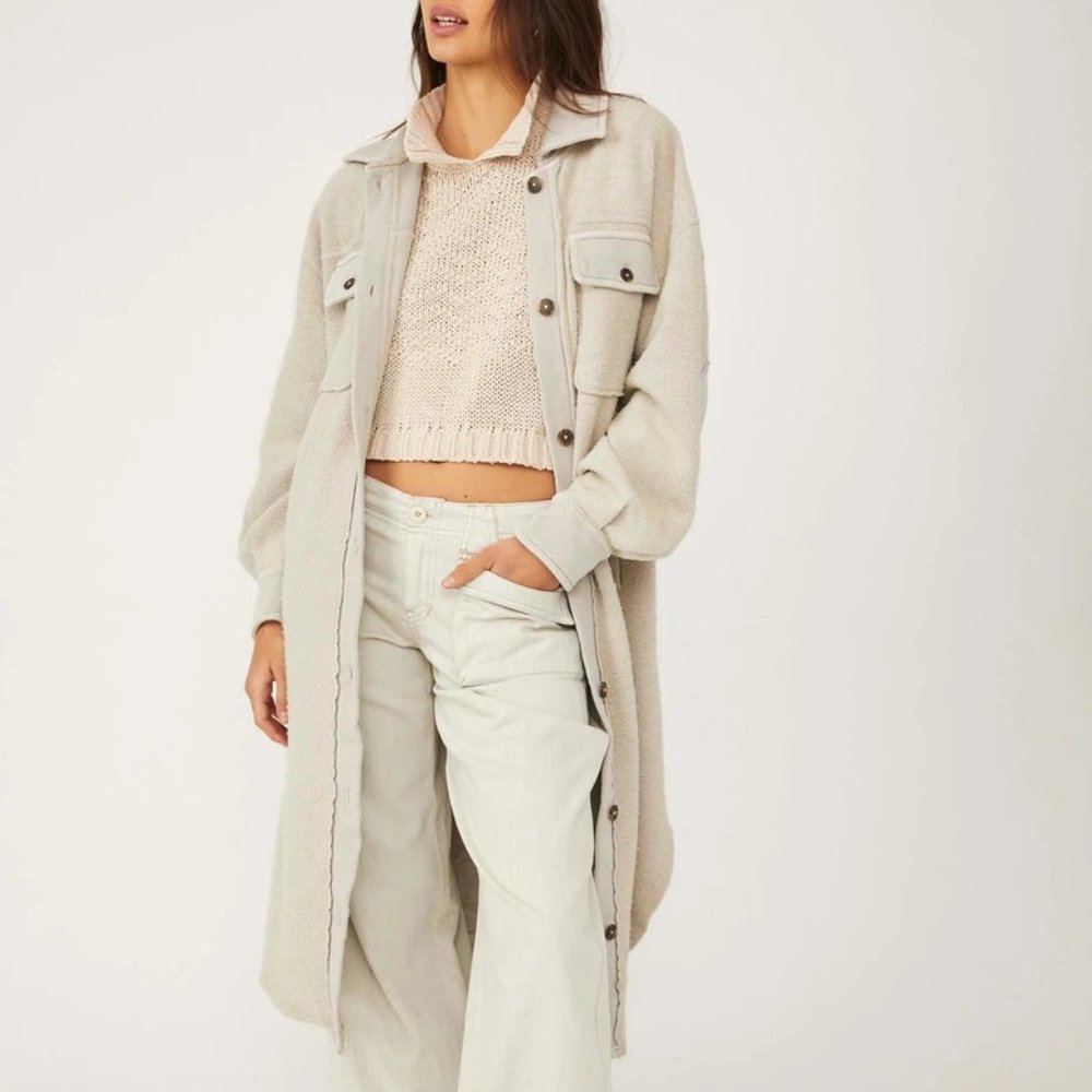Love!! Free People Long Ruby Jacket - Light Gray